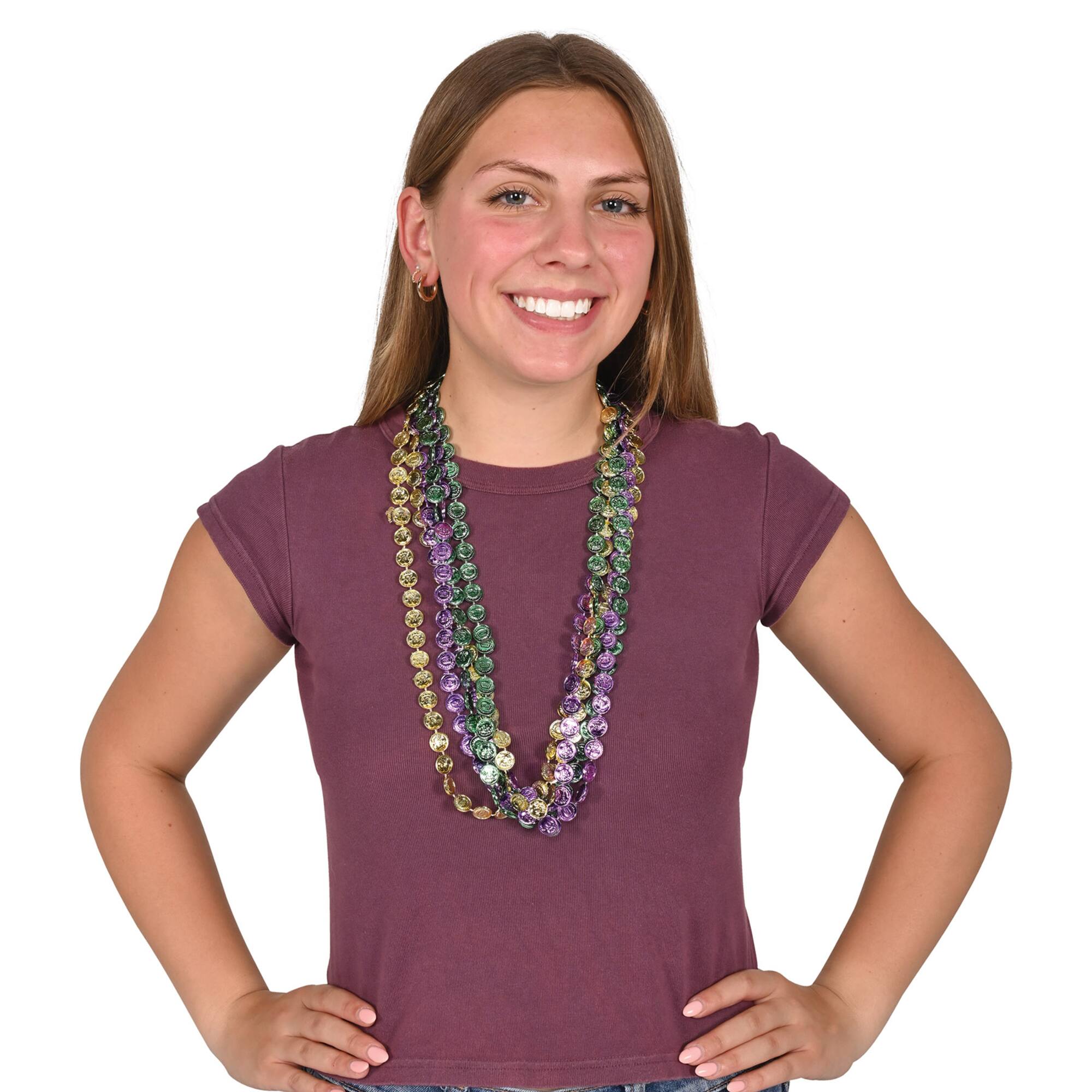 Beistle 33" Mardi Gras Coin Beads, 12ct.